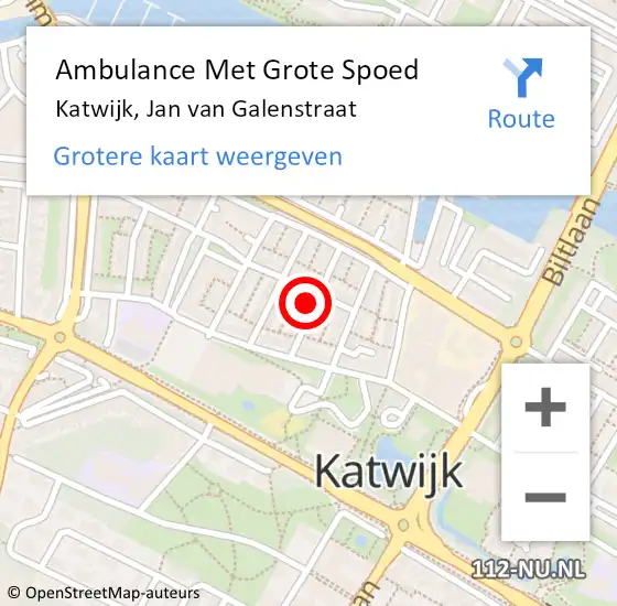 Locatie op kaart van de 112 melding: Ambulance Met Grote Spoed Naar Katwijk, Jan van Galenstraat op 11 september 2024 09:33