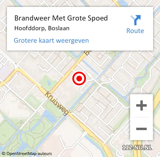 Locatie op kaart van de 112 melding: Brandweer Met Grote Spoed Naar Hoofddorp, Boslaan op 11 september 2024 09:37