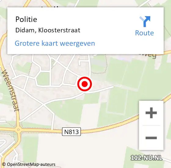 Locatie op kaart van de 112 melding: Politie Didam, Kloosterstraat op 11 september 2024 09:39