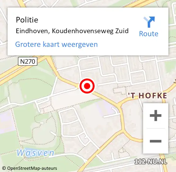 Locatie op kaart van de 112 melding: Politie Eindhoven, Koudenhovenseweg Zuid op 11 september 2024 09:56