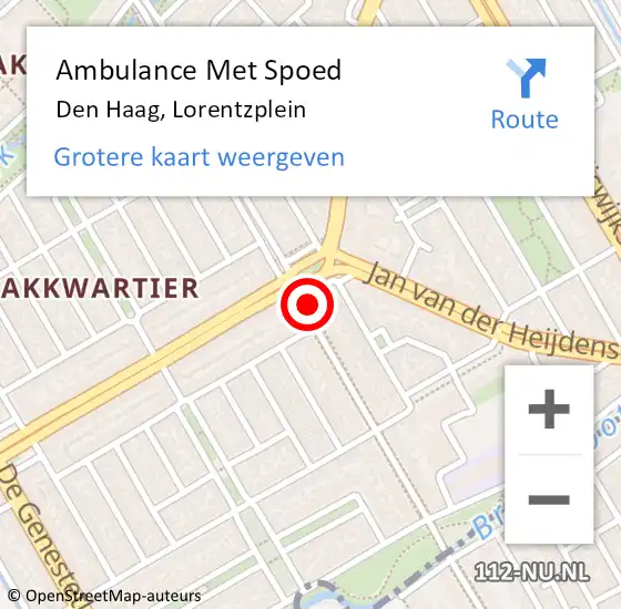 Locatie op kaart van de 112 melding: Ambulance Met Spoed Naar Den Haag, Lorentzplein op 11 september 2024 09:57