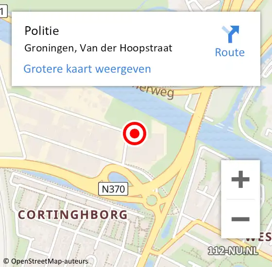 Locatie op kaart van de 112 melding: Politie Groningen, Van der Hoopstraat op 11 september 2024 10:05