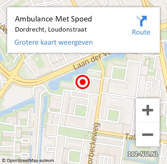 Locatie op kaart van de 112 melding: Ambulance Met Spoed Naar Dordrecht, Loudonstraat op 11 september 2024 10:14