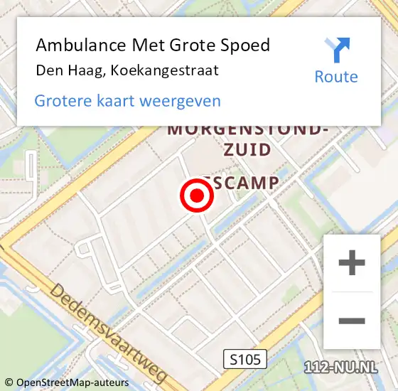 Locatie op kaart van de 112 melding: Ambulance Met Grote Spoed Naar Den Haag, Koekangestraat op 11 september 2024 10:38