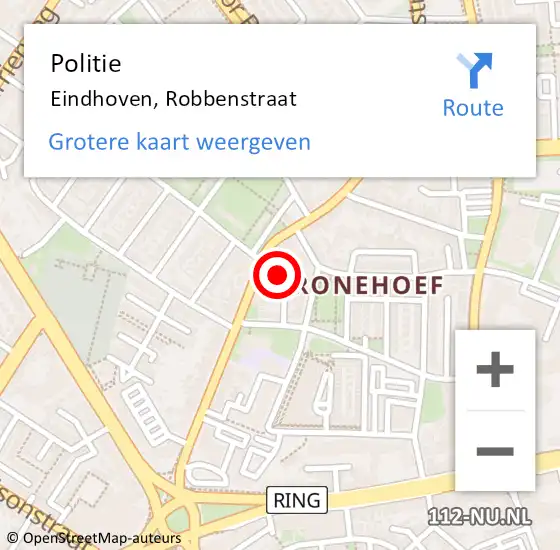 Locatie op kaart van de 112 melding: Politie Eindhoven, Robbenstraat op 11 september 2024 10:45