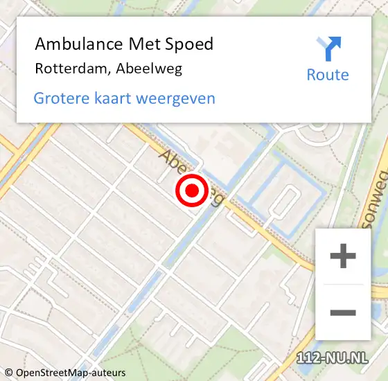 Locatie op kaart van de 112 melding: Ambulance Met Spoed Naar Rotterdam, Abeelweg op 11 september 2024 10:56