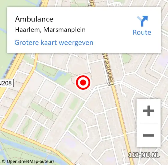 Locatie op kaart van de 112 melding: Ambulance Haarlem, Marsmanplein op 11 september 2024 11:00