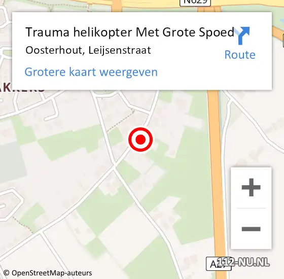 Locatie op kaart van de 112 melding: Trauma helikopter Met Grote Spoed Naar Oosterhout, Leijsenstraat op 11 september 2024 11:08