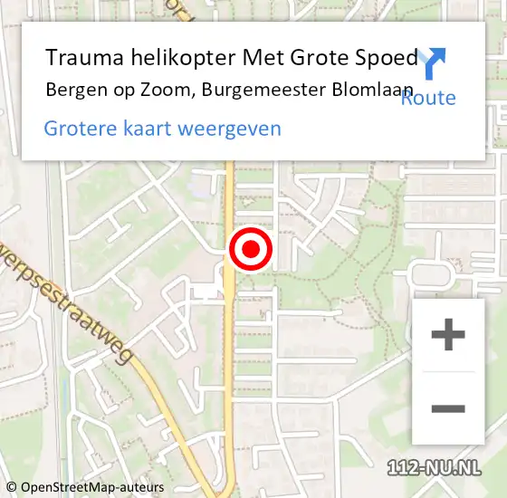 Locatie op kaart van de 112 melding: Trauma helikopter Met Grote Spoed Naar Bergen op Zoom, Burgemeester Blomlaan op 11 september 2024 11:22