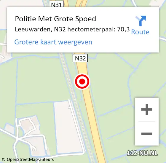 Locatie op kaart van de 112 melding: Politie Met Grote Spoed Naar Leeuwarden, N32 hectometerpaal: 70,3 op 11 september 2024 11:39