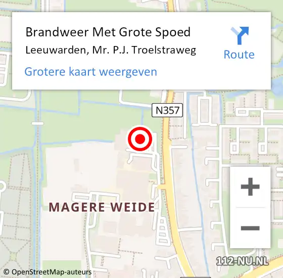 Locatie op kaart van de 112 melding: Brandweer Met Grote Spoed Naar Leeuwarden, Mr. P.J. Troelstraweg op 11 september 2024 11:42