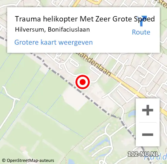 Locatie op kaart van de 112 melding: Trauma helikopter Met Zeer Grote Spoed Naar Hilversum, Bonifaciuslaan op 11 september 2024 11:46