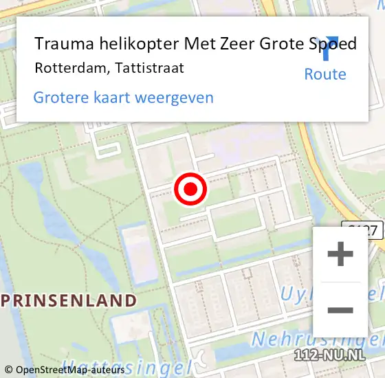 Locatie op kaart van de 112 melding: Trauma helikopter Met Zeer Grote Spoed Naar Rotterdam, Tattistraat op 11 september 2024 11:49