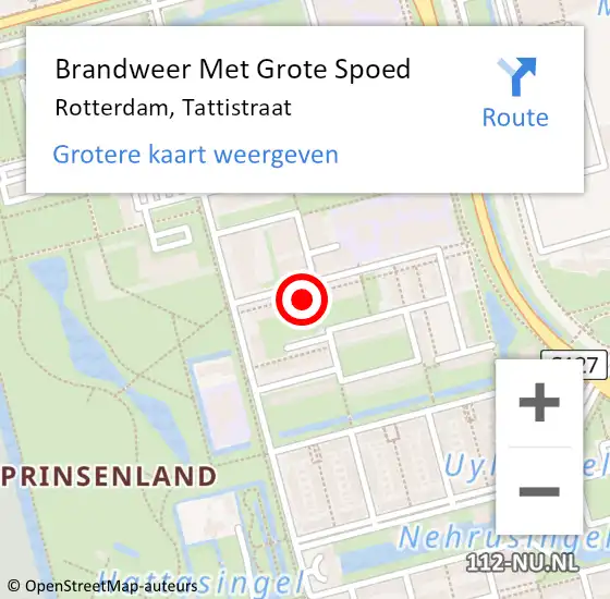 Locatie op kaart van de 112 melding: Brandweer Met Grote Spoed Naar Rotterdam, Tattistraat op 11 september 2024 11:49