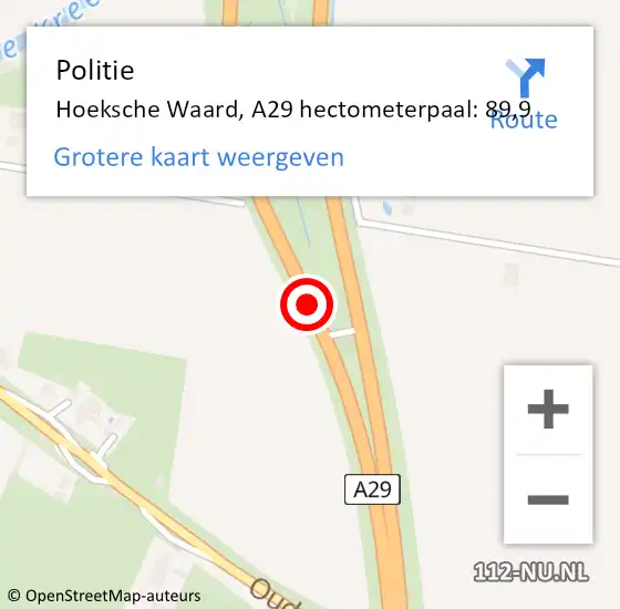 Locatie op kaart van de 112 melding: Politie Hoeksche Waard, A29 hectometerpaal: 89,9 op 11 september 2024 11:55