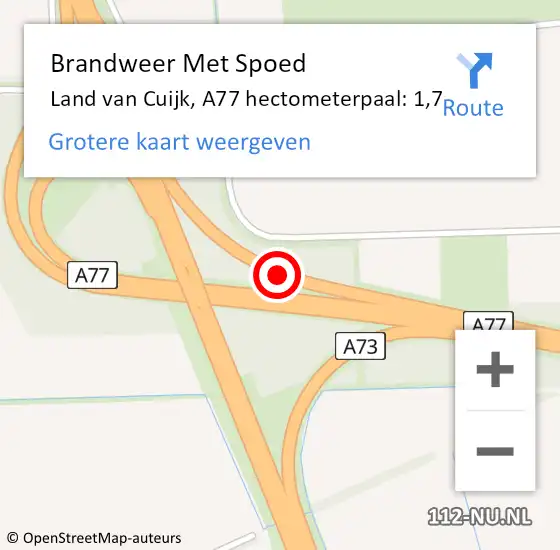 Locatie op kaart van de 112 melding: Brandweer Met Spoed Naar Land van Cuijk, A77 hectometerpaal: 1,7 op 11 september 2024 12:02