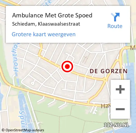 Locatie op kaart van de 112 melding: Ambulance Met Grote Spoed Naar Schiedam, Klaaswaalsestraat op 11 september 2024 12:05