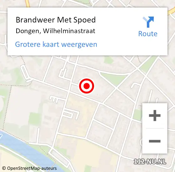 Locatie op kaart van de 112 melding: Brandweer Met Spoed Naar Dongen, Wilhelminastraat op 11 september 2024 12:22