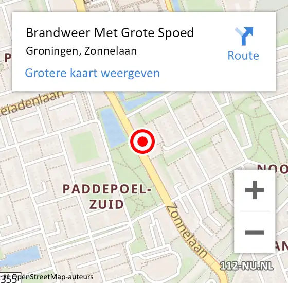 Locatie op kaart van de 112 melding: Brandweer Met Grote Spoed Naar Groningen, Zonnelaan op 11 september 2024 12:29