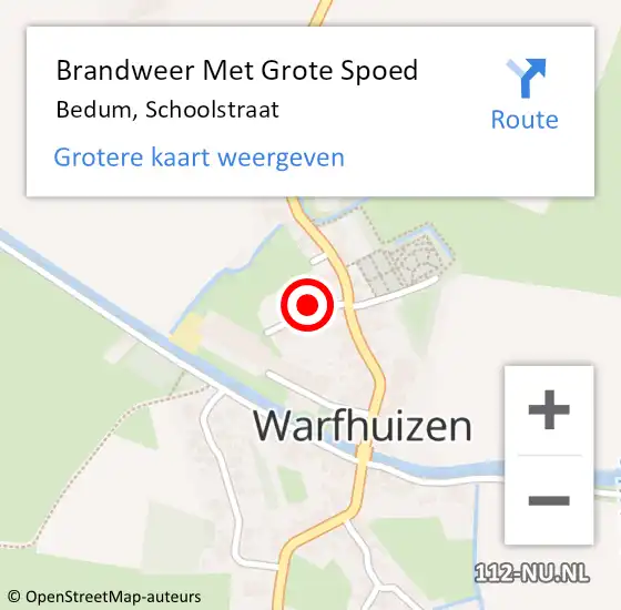 Locatie op kaart van de 112 melding: Brandweer Met Grote Spoed Naar Bedum, Schoolstraat op 11 september 2024 12:30