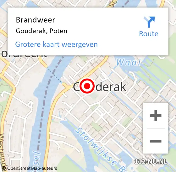 Locatie op kaart van de 112 melding: Brandweer Gouderak, Poten op 11 september 2024 12:58