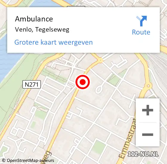 Locatie op kaart van de 112 melding: Ambulance Venlo, Tegelseweg op 11 september 2024 12:58