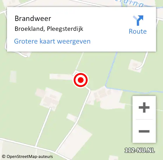 Locatie op kaart van de 112 melding: Brandweer Broekland, Pleegsterdijk op 11 september 2024 13:17