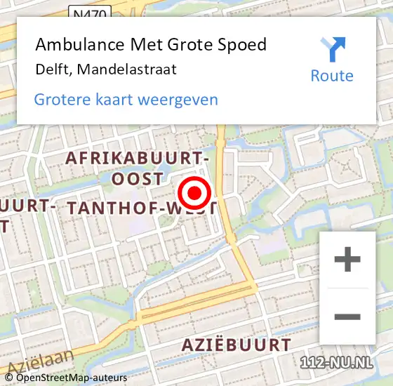 Locatie op kaart van de 112 melding: Ambulance Met Grote Spoed Naar Delft, Mandelastraat op 11 september 2024 13:19