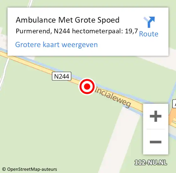 Locatie op kaart van de 112 melding: Ambulance Met Grote Spoed Naar Purmerend, N244 hectometerpaal: 19,7 op 11 september 2024 13:36