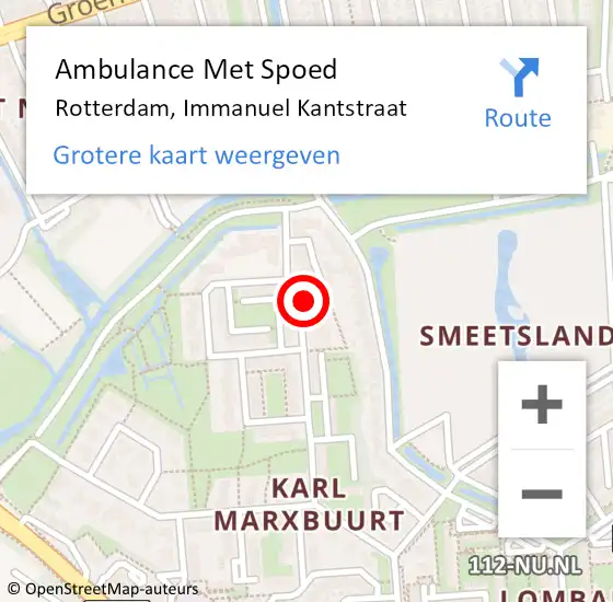 Locatie op kaart van de 112 melding: Ambulance Met Spoed Naar Rotterdam, Immanuel Kantstraat op 11 september 2024 13:38