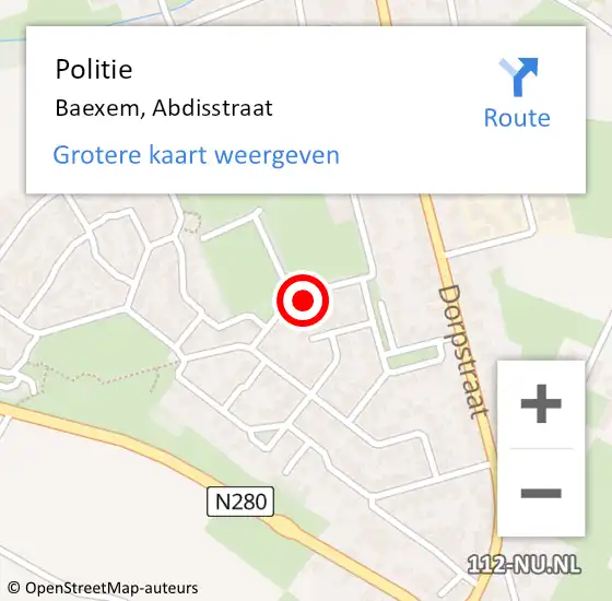 Locatie op kaart van de 112 melding: Politie Baexem, Abdisstraat op 11 september 2024 14:03