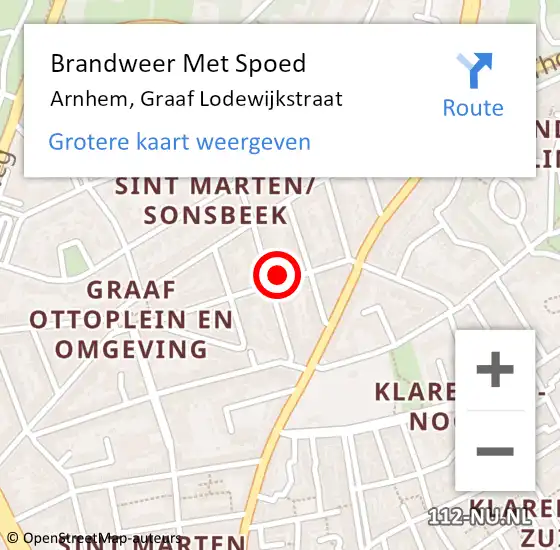 Locatie op kaart van de 112 melding: Brandweer Met Spoed Naar Arnhem, Graaf Lodewijkstraat op 11 september 2024 14:33