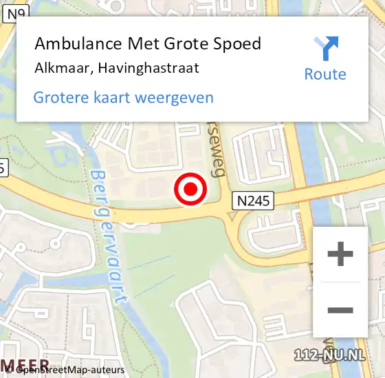 Locatie op kaart van de 112 melding: Ambulance Met Grote Spoed Naar Alkmaar, Havinghastraat op 11 september 2024 14:38