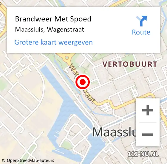 Locatie op kaart van de 112 melding: Brandweer Met Spoed Naar Maassluis, Wagenstraat op 11 september 2024 14:42