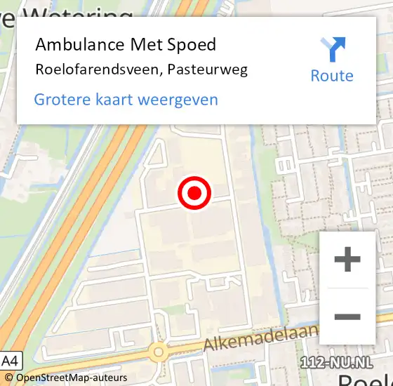 Locatie op kaart van de 112 melding: Ambulance Met Spoed Naar Roelofarendsveen, Pasteurweg op 11 september 2024 14:52