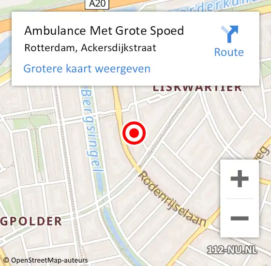 Locatie op kaart van de 112 melding: Ambulance Met Grote Spoed Naar Rotterdam, Ackersdijkstraat op 11 september 2024 14:59