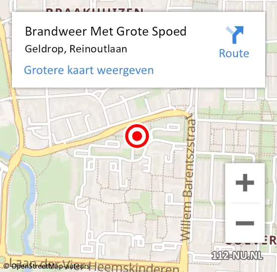 Locatie op kaart van de 112 melding: Brandweer Met Grote Spoed Naar Geldrop, Reinoutlaan op 11 september 2024 15:00