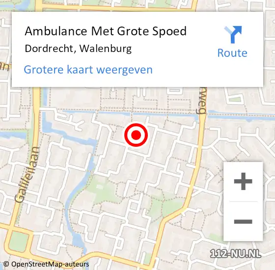 Locatie op kaart van de 112 melding: Ambulance Met Grote Spoed Naar Dordrecht, Walenburg op 11 september 2024 15:01