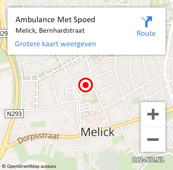 Locatie op kaart van de 112 melding: Ambulance Met Spoed Naar Melick, Bernhardstraat op 11 september 2024 15:06