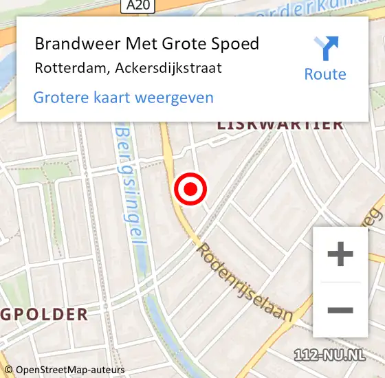 Locatie op kaart van de 112 melding: Brandweer Met Grote Spoed Naar Rotterdam, Ackersdijkstraat op 11 september 2024 15:13