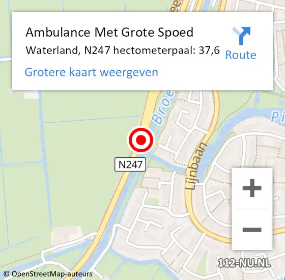 Locatie op kaart van de 112 melding: Ambulance Met Grote Spoed Naar Waterland, N247 hectometerpaal: 37,6 op 11 september 2024 15:15