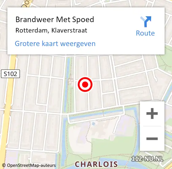 Locatie op kaart van de 112 melding: Brandweer Met Spoed Naar Rotterdam, Klaverstraat op 11 september 2024 15:15