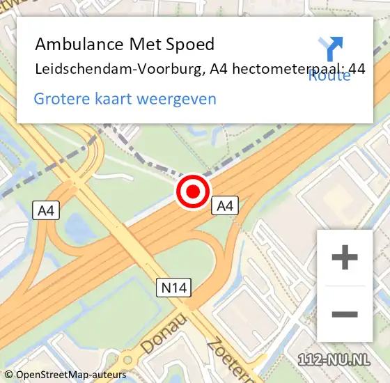 Locatie op kaart van de 112 melding: Ambulance Met Spoed Naar Leidschendam-Voorburg, A4 hectometerpaal: 44 op 11 september 2024 15:25