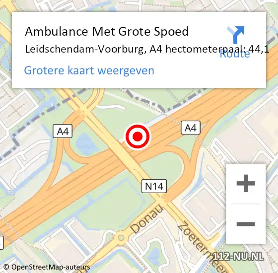 Locatie op kaart van de 112 melding: Ambulance Met Grote Spoed Naar Leidschendam-Voorburg, A4 hectometerpaal: 44,1 op 11 september 2024 15:28