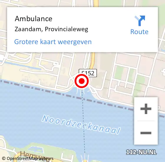 Locatie op kaart van de 112 melding: Ambulance Zaandam, Provincialeweg op 11 september 2024 15:35