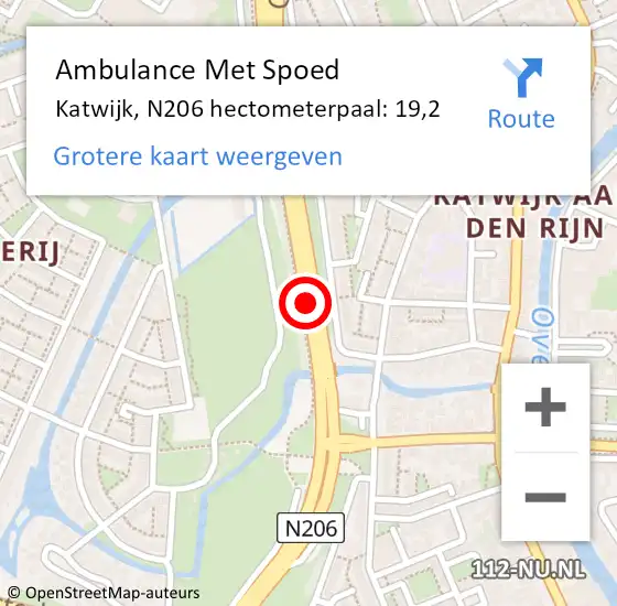 Locatie op kaart van de 112 melding: Ambulance Met Spoed Naar Katwijk, N206 hectometerpaal: 19,2 op 11 september 2024 15:45