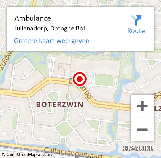 Locatie op kaart van de 112 melding: Ambulance Julianadorp, Drooghe Bol op 11 september 2024 15:46