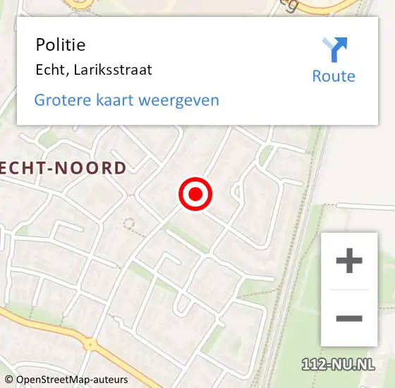 Locatie op kaart van de 112 melding: Politie Echt, Lariksstraat op 11 september 2024 15:47