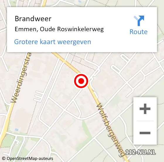 Locatie op kaart van de 112 melding: Brandweer Emmen, Oude Roswinkelerweg op 11 september 2024 15:48