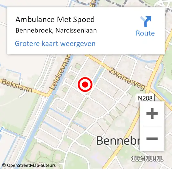 Locatie op kaart van de 112 melding: Ambulance Met Spoed Naar Bennebroek, Narcissenlaan op 11 september 2024 16:01